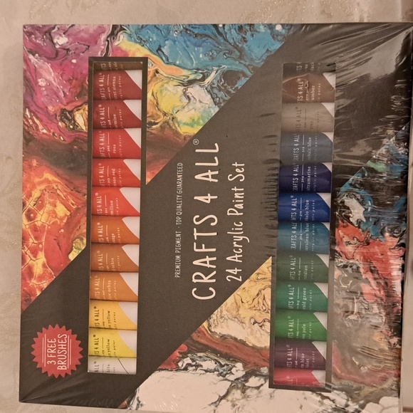 NWT Crafts 4 All Acrylic Paint Set - 24-Pack (12mL) with 3 Brushes for Creative - Picture 2 of 6